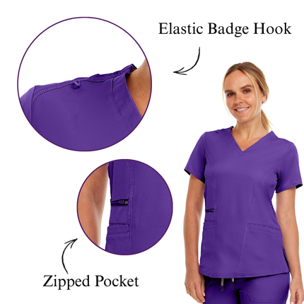 Medichic Purple V-Neck Jogger Scrub Set for Ladies