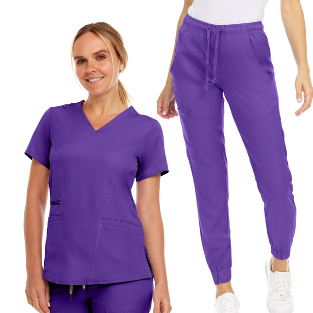 Medichic Purple V-Neck Jogger Scrub Set for Ladies